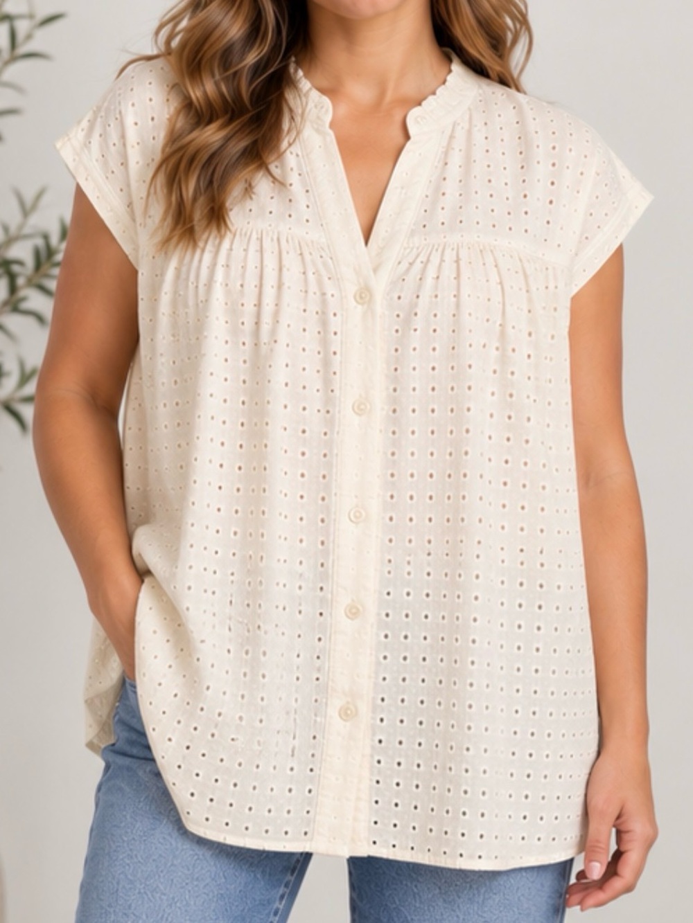 Madewell Cream Eyelet Button Front Blouse XS